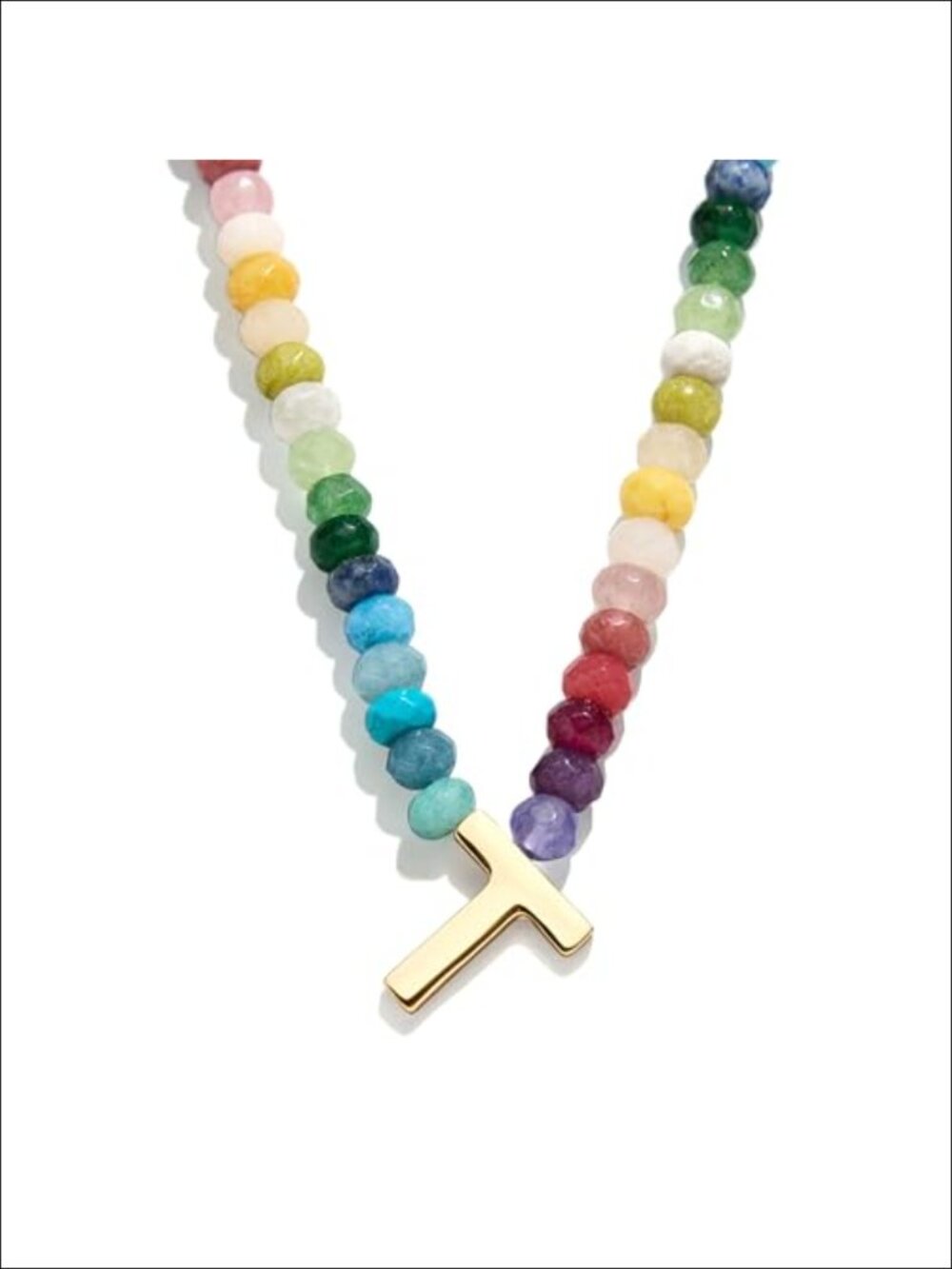 Semi-Precious Beaded Initial Letter Necklace Gold Plated Brass